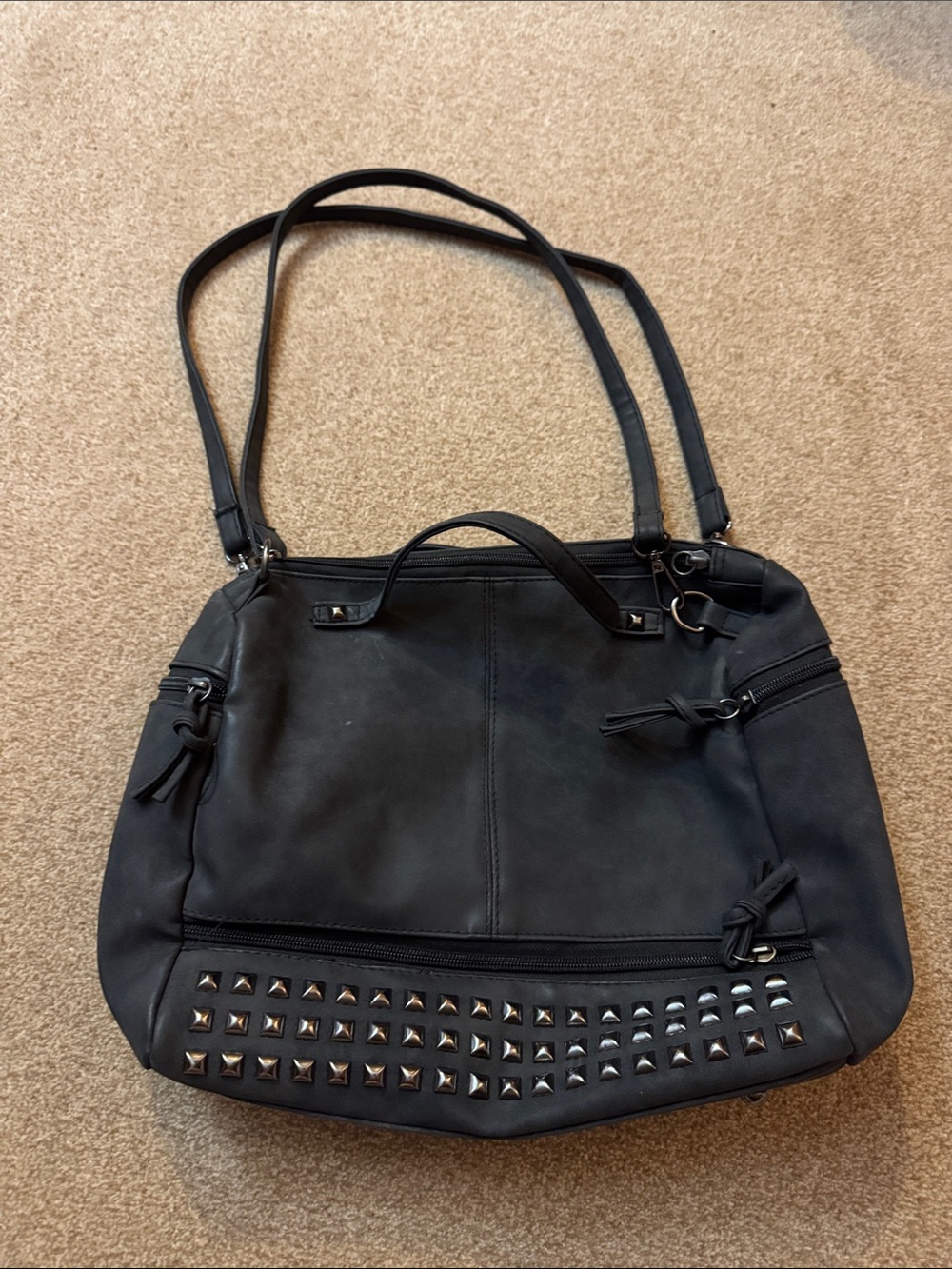 Black Studded Shoulder Tote Bag for Women